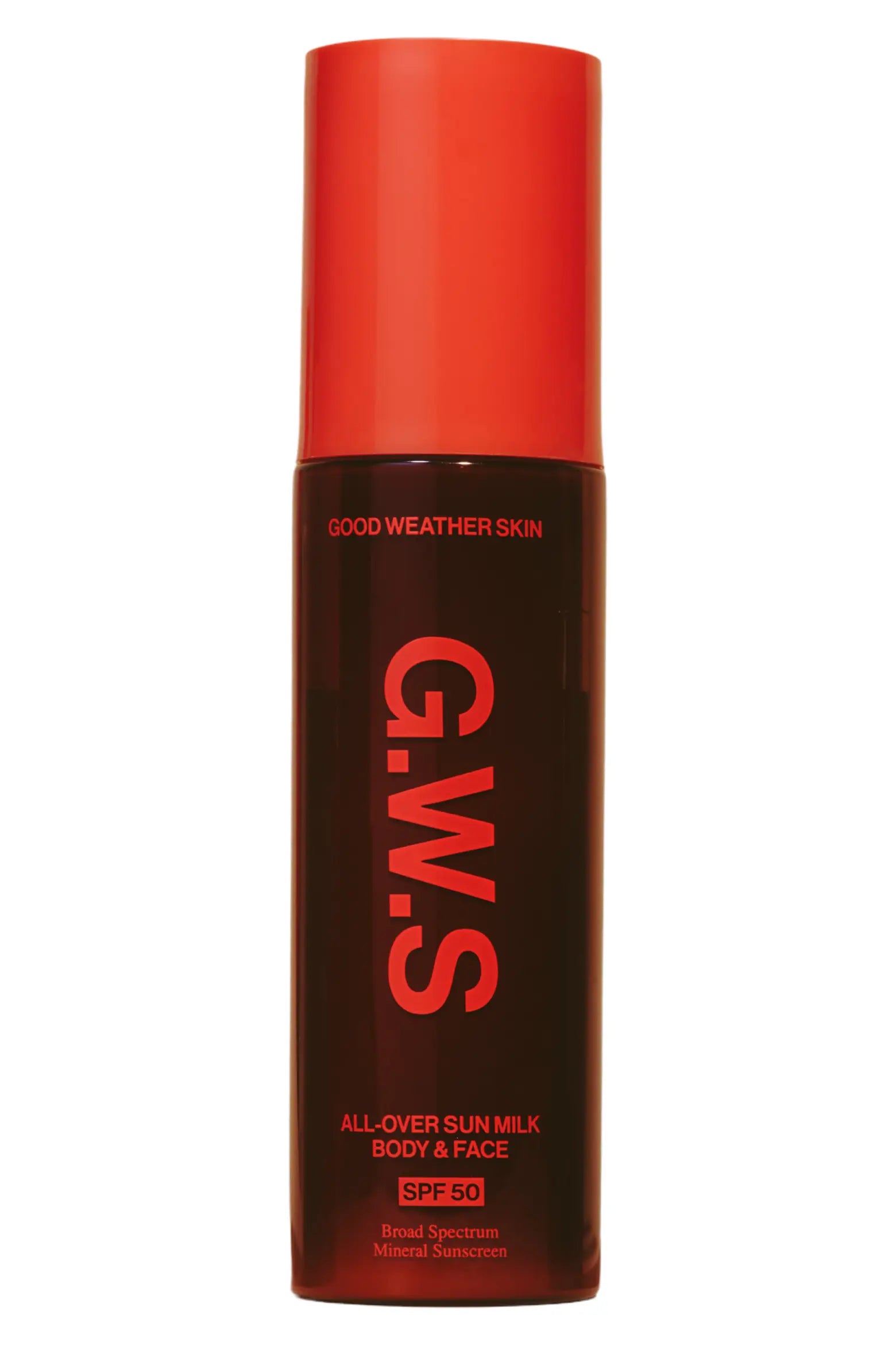 Black & red plastic sunscreen bottle in white background